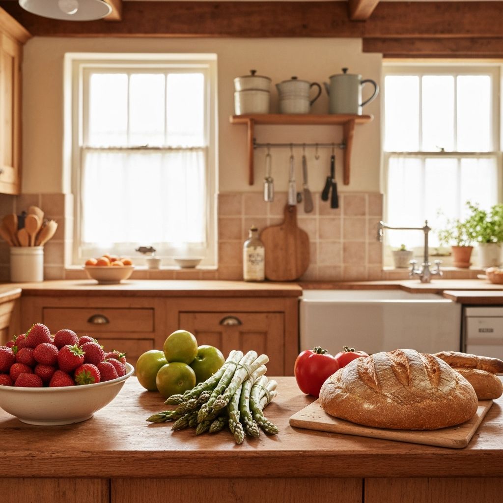 Kitchen workspace with prominently displayed food items