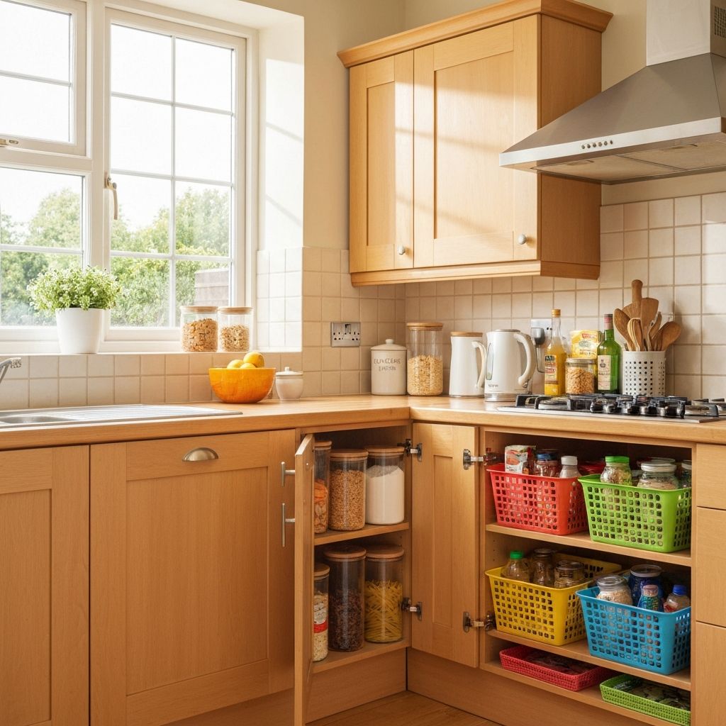 Accessible British kitchen setup with easy-to-reach food items